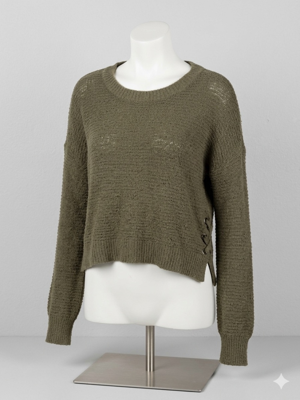 SO Olive Green Knit Lace-Up Side Detail Sweater